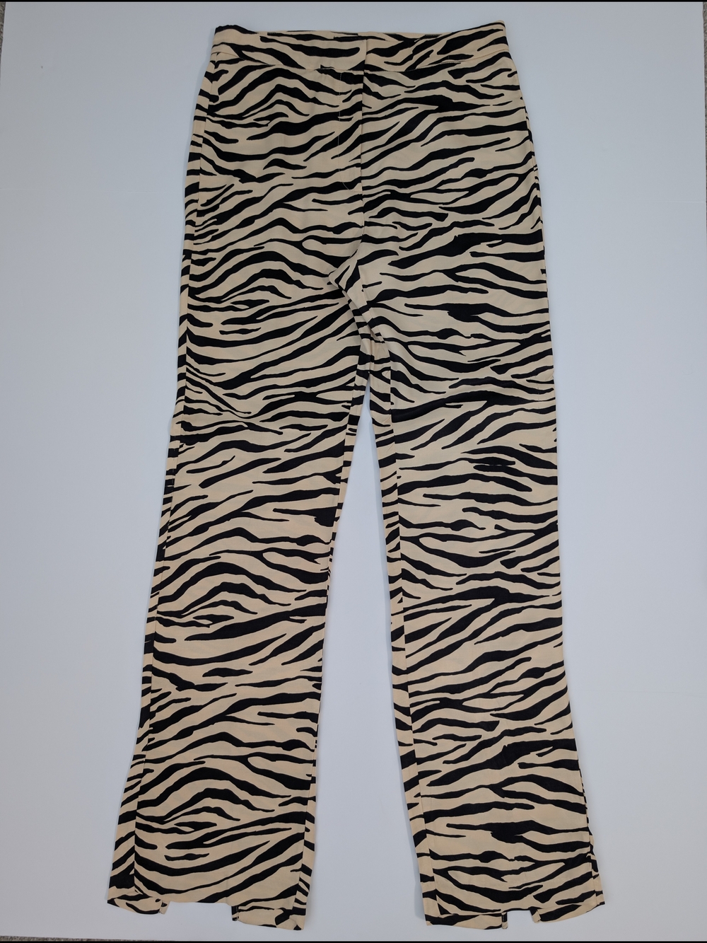 ZARA Women's Zebra Print Split Hem Straight-Leg Pants Viscose Beige Black S - Picture 4 of 13